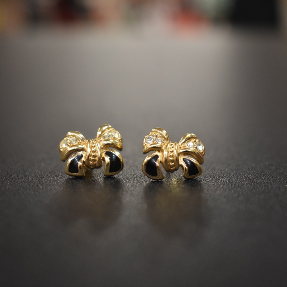 SOLD Dior Gold and Black Bow Earrings